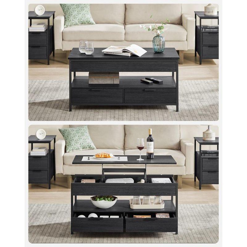 VASAGLE Lift Top Coffee Table for Living Room Table with Storage Drawers Hidden Compartments and Open Shelf