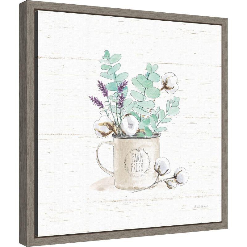 Amanti Art Farmhouse Cotton III Bouquet in Vase by Beth Grove Canvas Wall Art Print Framed 16 x 16-in.