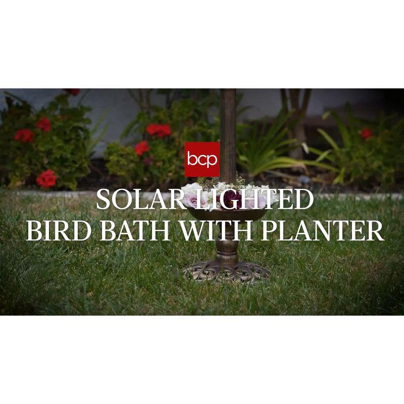 Best Choice Products Solar Lighted Pedestal Bird Bath w/ Planter, Integrated Panel