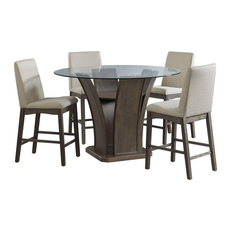 Simms 5-Piece Walnut Dining Set with Glass Top and Cream Upholstery