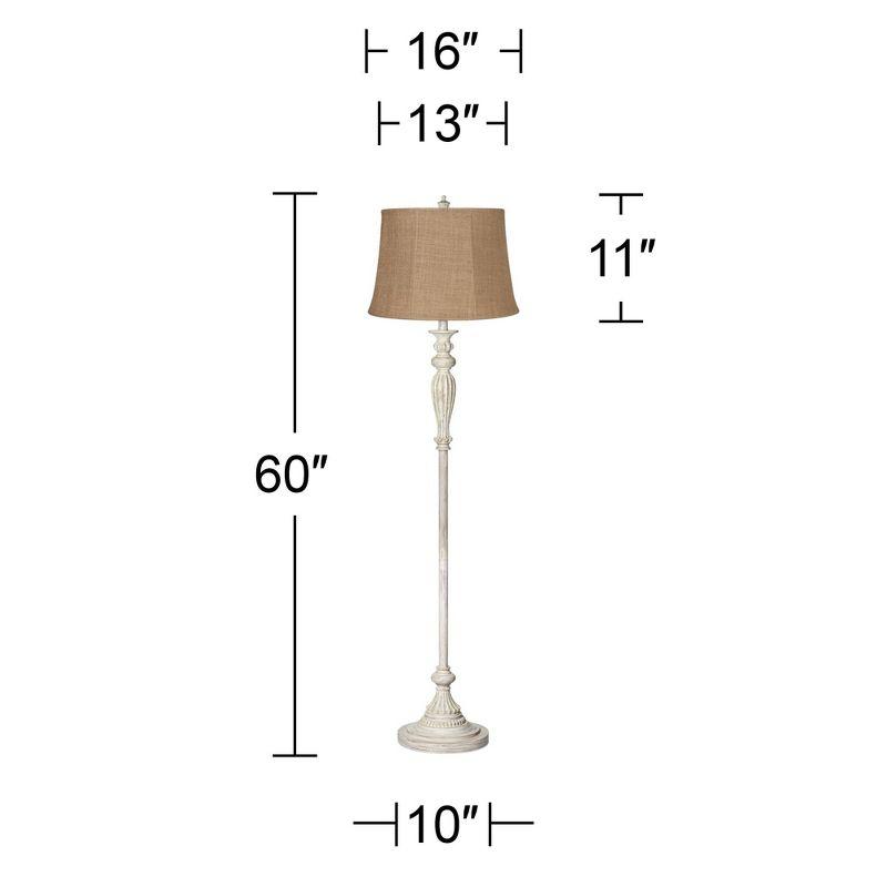 360 Lighting Vintage Chic Floor Lamp 60" Tall Antique White Washed Natural Burlap Fabric Drum Shade for Living Room Reading Bedroom Office