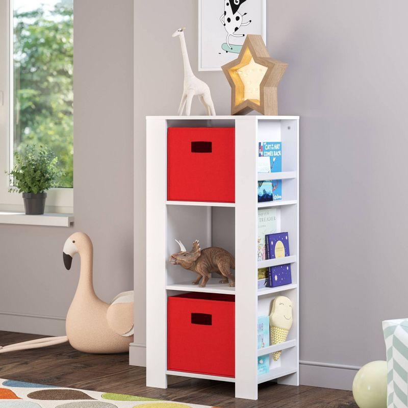 RiverRidge Kids Bookshelf and Toy Organizer Tower with 3 Cubbies and 6 Bookracks for Playroom, Nursery, and Reading Book Nook