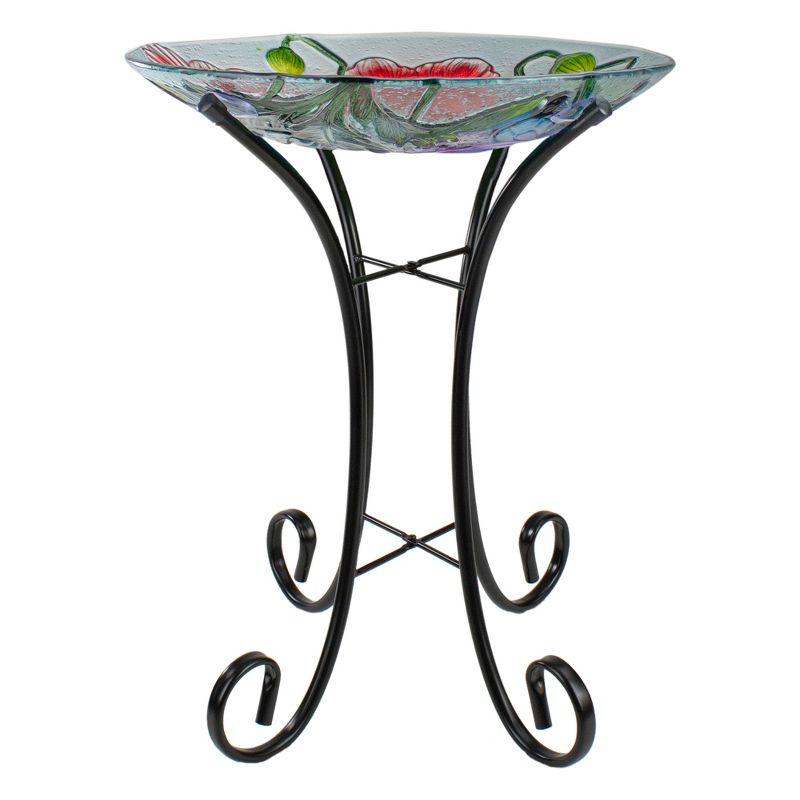 Northlight Seasonal 21" Butterfly and Carnations Hand Painted Glass Outdoor Birdbath