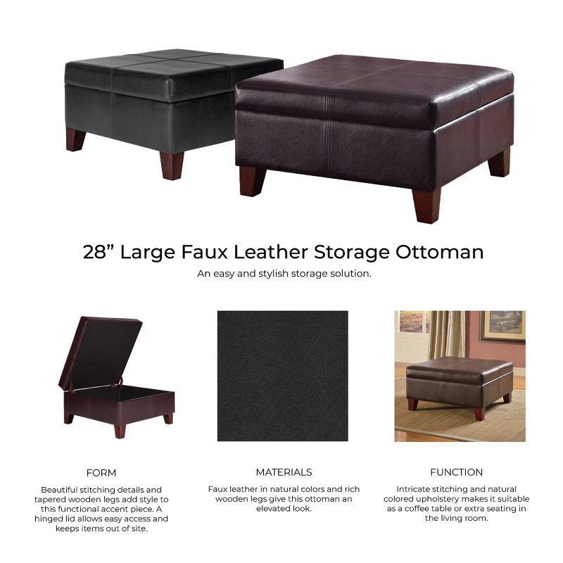 Elegant Brown Faux Leather Tufted Large Storage Ottoman