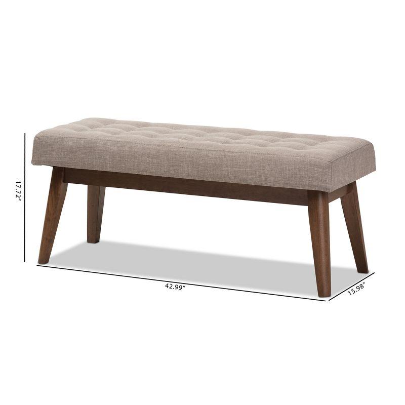 Elia Mid Century Modern Walnut Wood Fabric Button Tufted Bench Light Gray - Baxton Studio