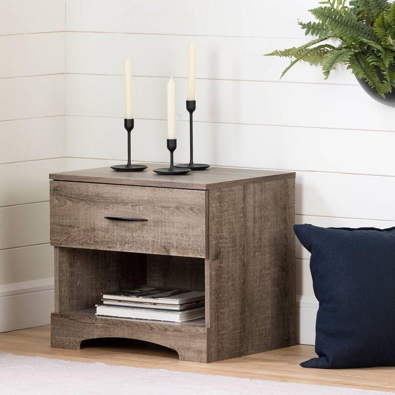 Elegant Weathered Oak 1-Drawer Nightstand with Metal Handle