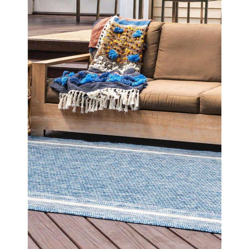 Serene Blue Flatweave 5'3" x 8' Outdoor Rug with Simple Border