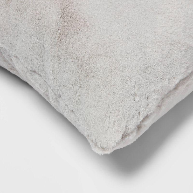 Oversized Faux Rabbit Fur Square Throw Pillow Gray - Threshold™