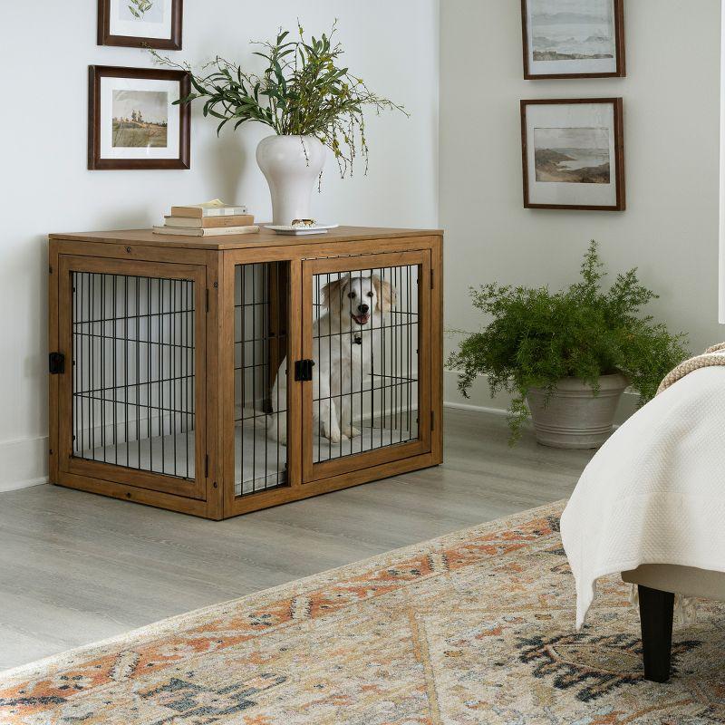 Large Black and Gray Acacia Wood Dog Crate Table