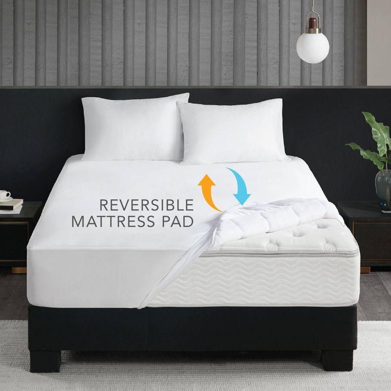 Full 2-in-1 Cool/Warm Reversible Waterproof and Stain Release Mattress Pad White: Microfiber, TESTEX Certified