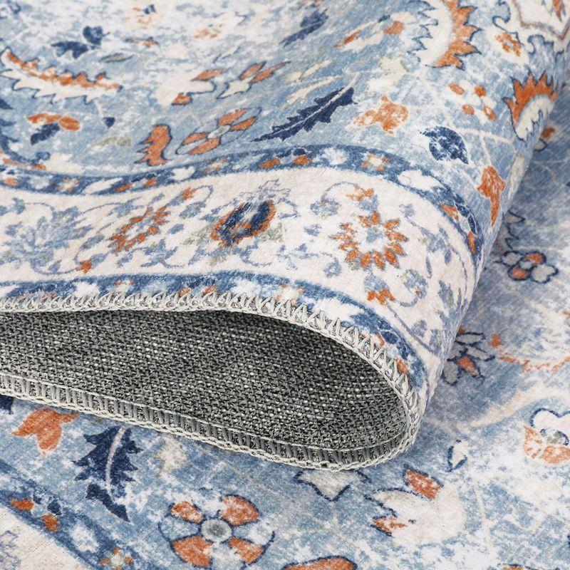 9x12 Area Rug Vintage Medallion Distressed Rug Machine Washable Area Rugs for Living Room Non-Slip Stain Resistant Accent Rug, Blue