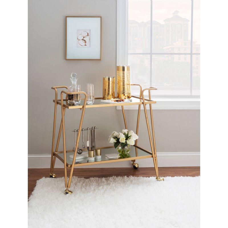 Mid-Century Glam Mirrored Gold Bar Cart with Spacious Storage