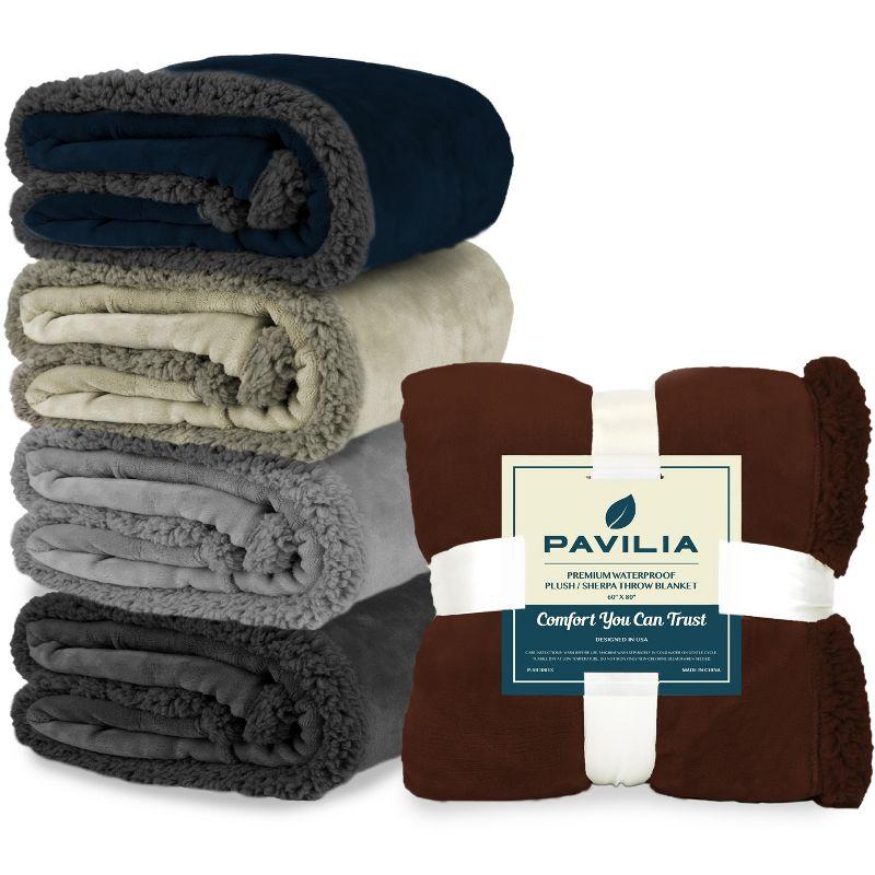 PAVILIA Waterproof Blanket Throw for Bed Sofa Couch, Leakproof Faux Shearling Fleece Protector, Plush Soft Warm Fuzzy