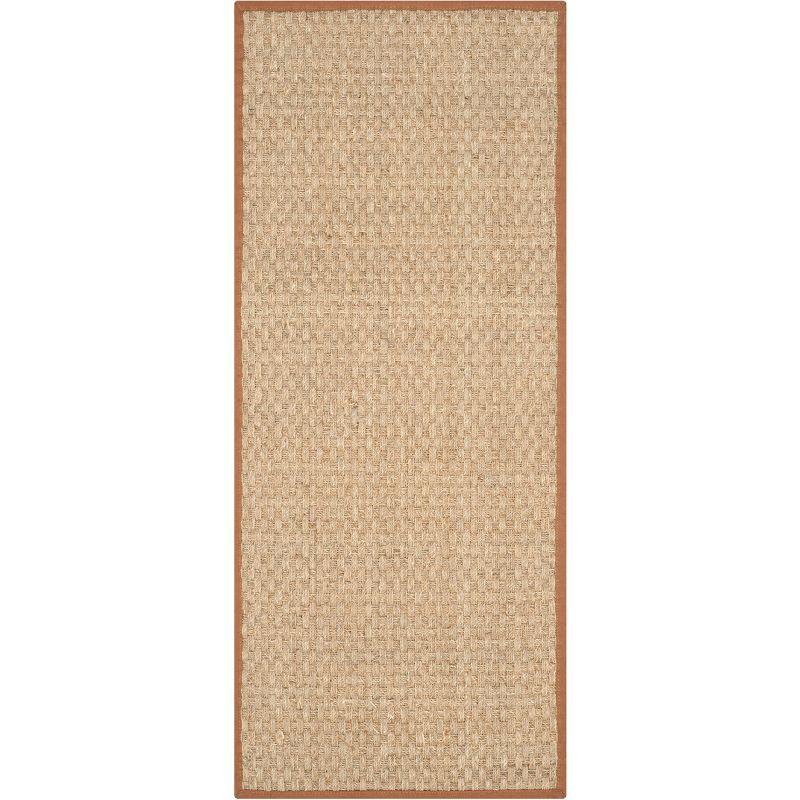 Natural Brown Seagrass Runner Rug with Cotton Border