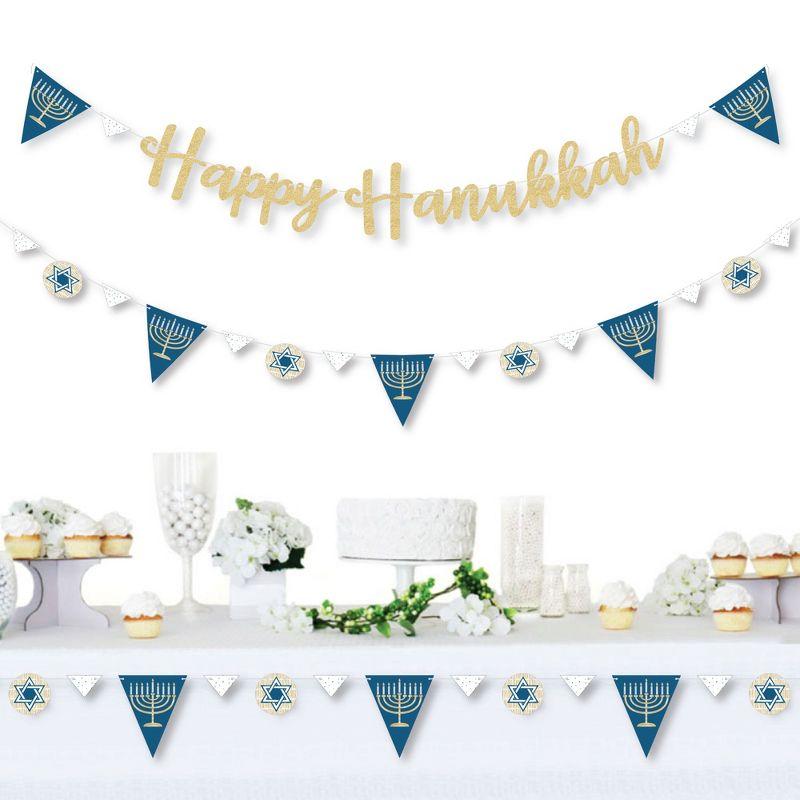 Big Dot of Happiness Happy Hanukkah - Chanukah Letter Banner Decoration - 36 Banner Cutouts & No-Mess Real Gold Glitter Happy Hanukkah Banner Letters