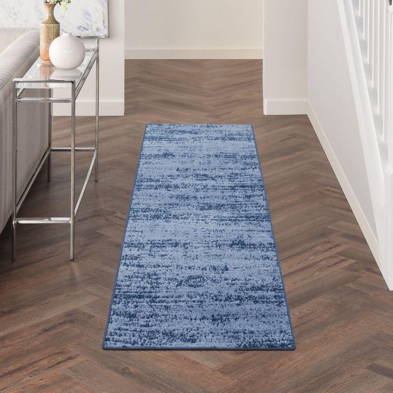 Denim Blue Abstract Reversible Outdoor Runner Rug