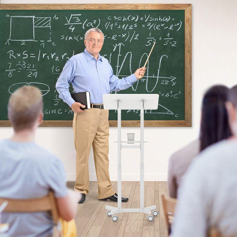 Costway 1 PCS Mobile Lectern Podium with Tilting Top Storage Tray Lockable Casters White