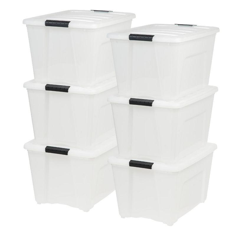 Off-White Stackable Plastic Storage Bins with Lids and Buckles - 6 Pack