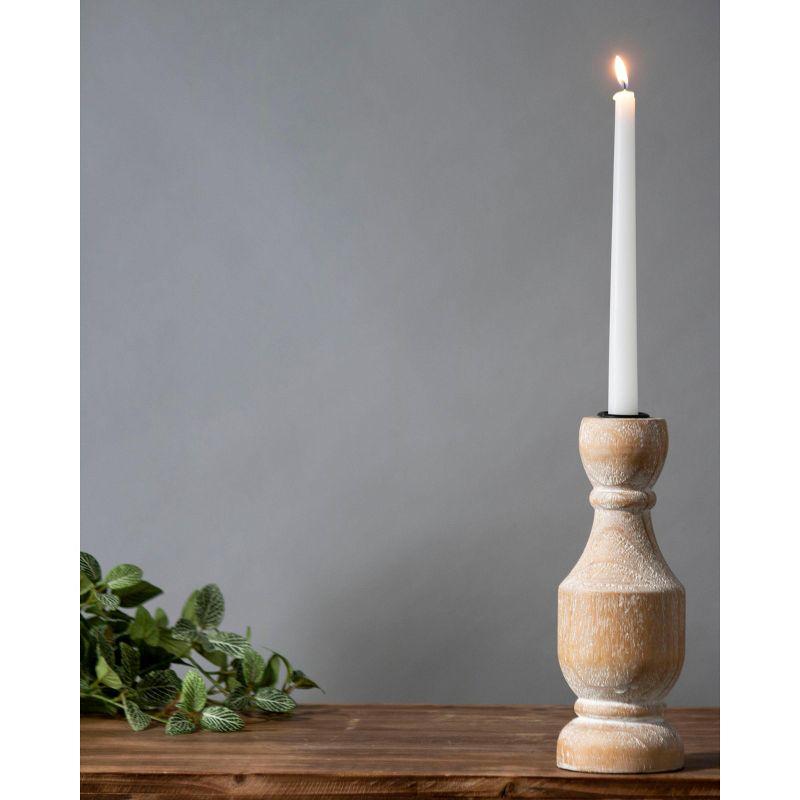 Natural Whitewashed Wood Taper Candle Holder - Foreside Home & Garden