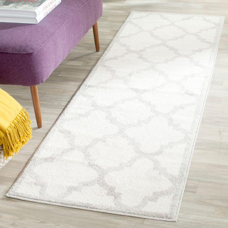 Light Grey Beige Hand-Knotted Easy Care Synthetic Area Rug