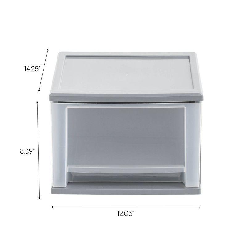 IRIS 17.1pk 5qt Stacking Drawer: Plastic Storage, Stackable Utility, Clear & Gray, Universal Placement, 1 Drawer
