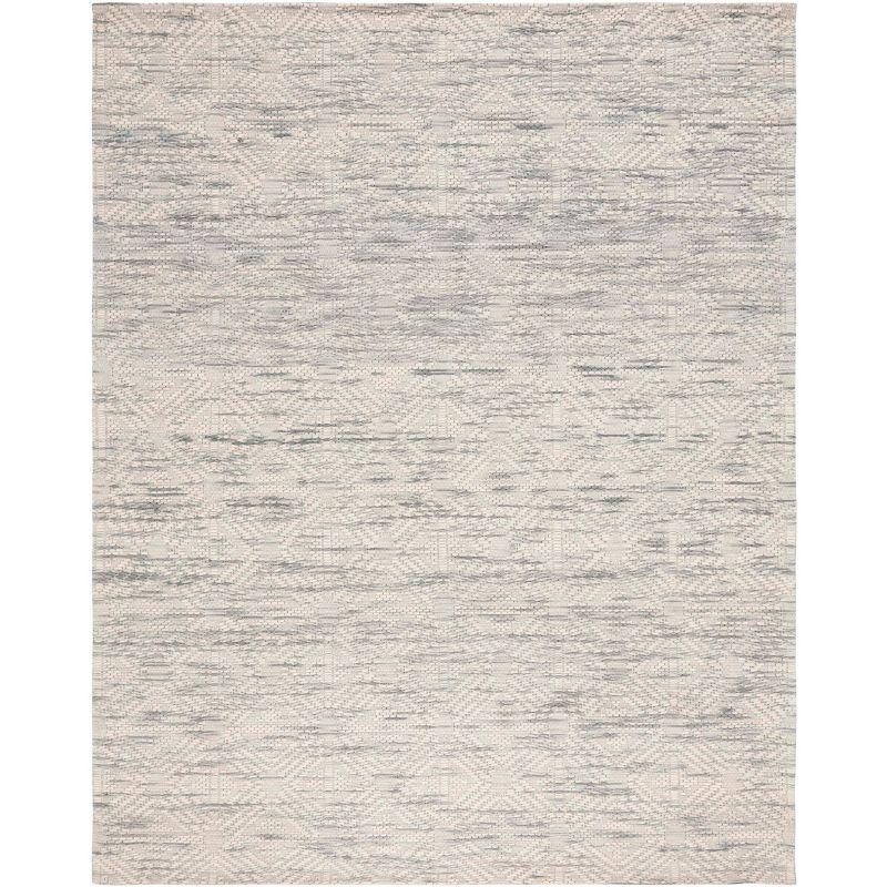 Elegant Geometric Gray Wool 8' x 10' Handwoven Area Rug