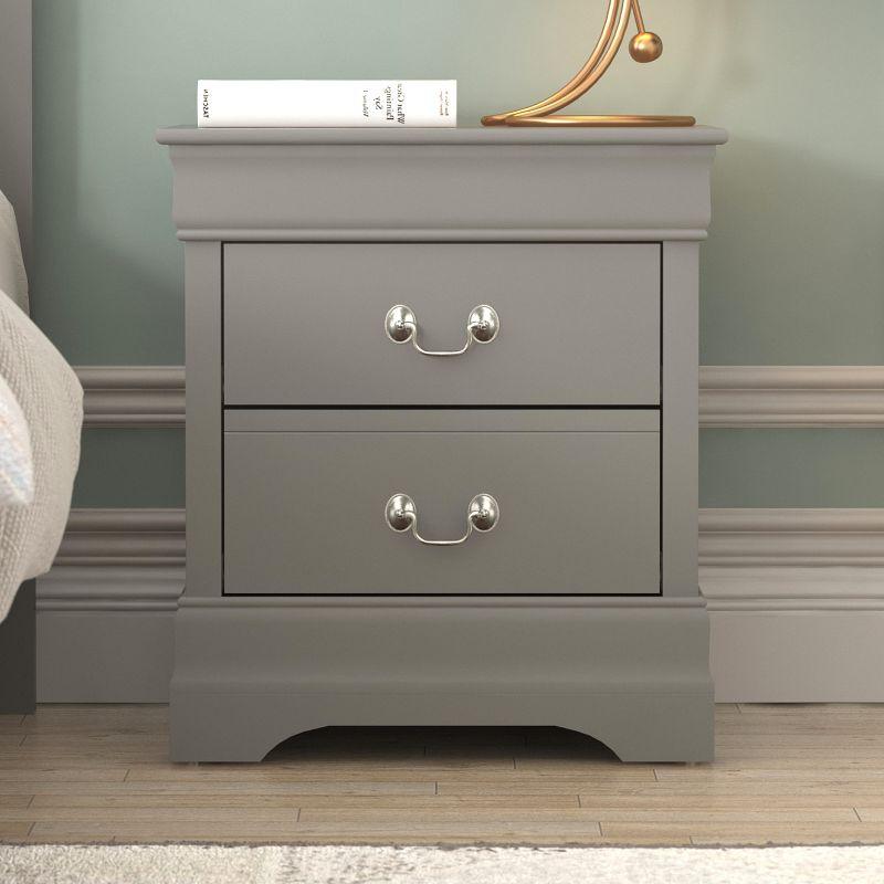 Ireton Sophisticated 2-Drawer Gray Nightstand with Louis Philippe Details