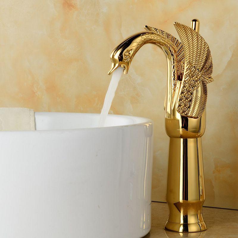 Polished Gold Swan Single Handle Vessel Sink Faucet