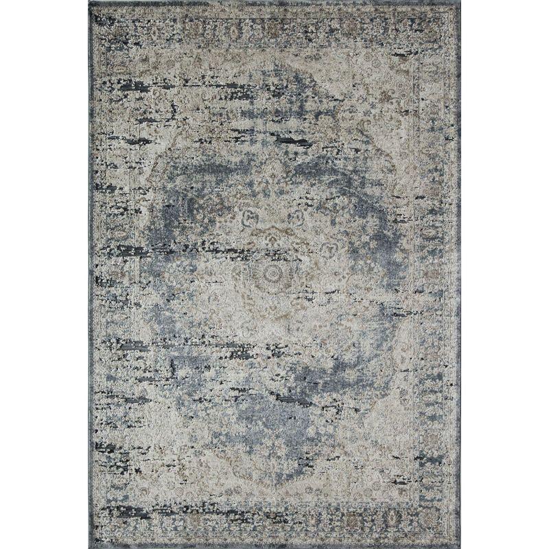 Blue and Beige Abstract Chenille Area Rug 2'3" x 8'