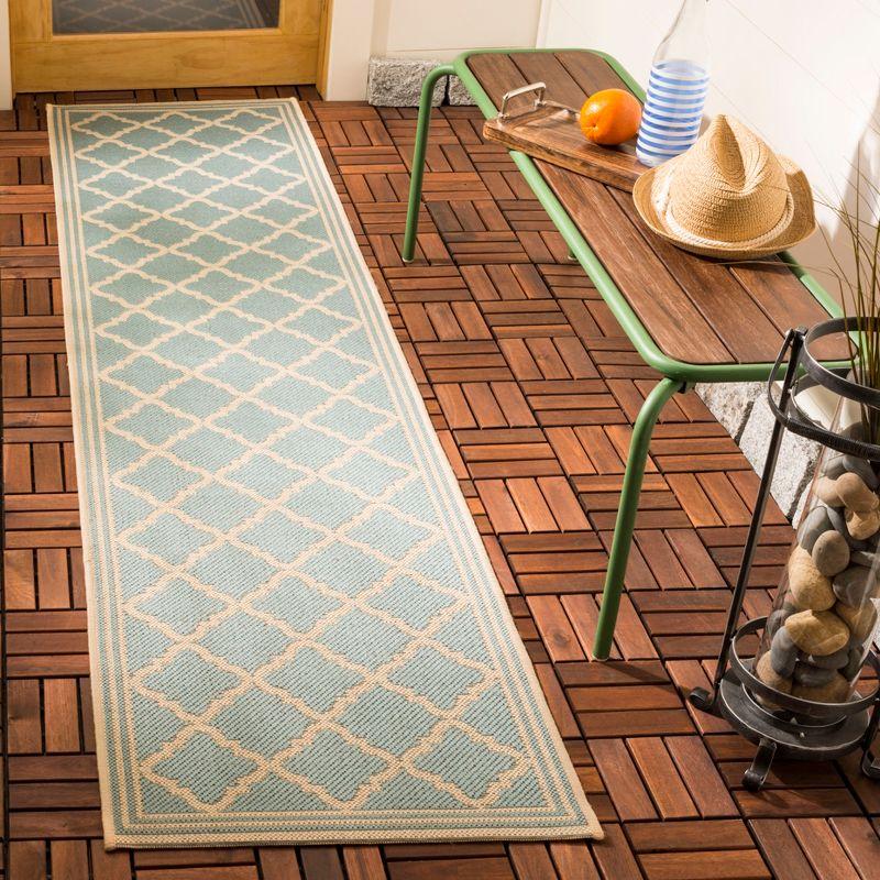 Aqua and Cream Non-slip Synthetic Indoor/Outdoor Rug 2' 2" x 10'