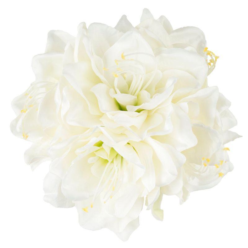 Lilies Floral Centerpiece - Five Cream-Colored Lily Blossoms in a Clear Glass Bowl with Fake Water - Artificial Flowers in Vase by Pure Garden (Cream)