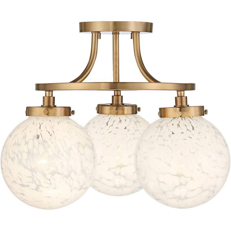 Aged Brass and Art Glass 19" Modern Ceiling Light