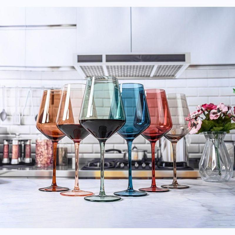 Bella Vino Set of 6 Multi Colored Crystal Wine Glasses - 18oz.