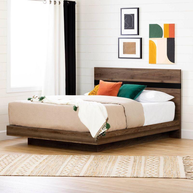 Queen Flam Complete Bed Natural Walnut/Matte Black - South Shore