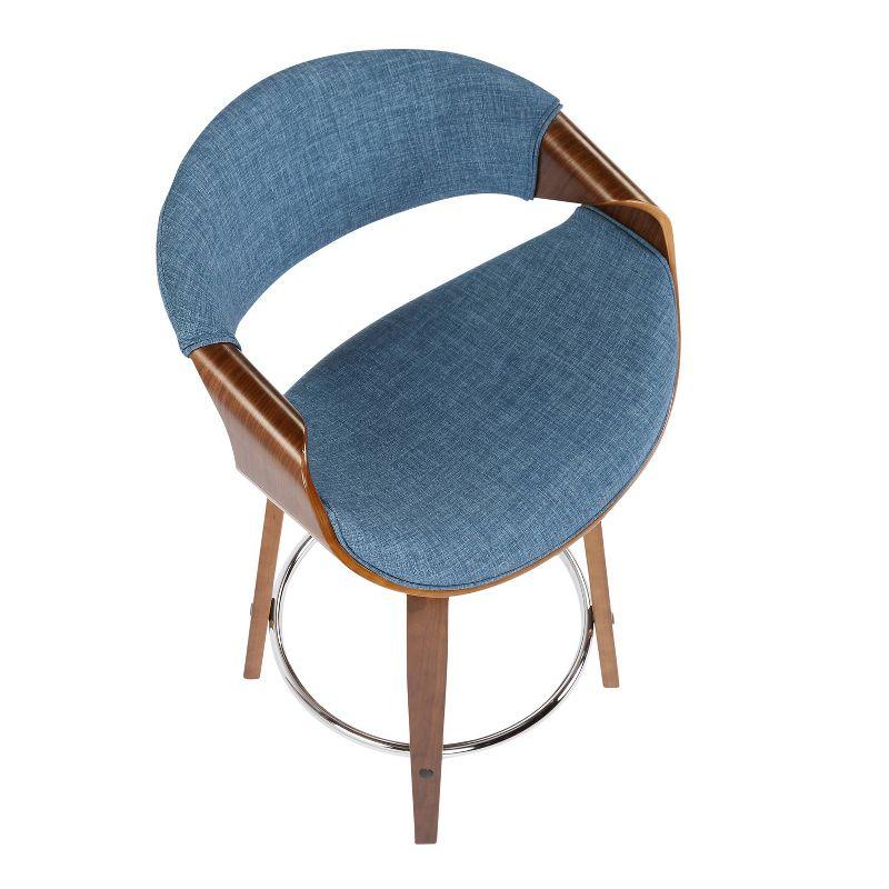 LumiSource Set of 2 Curvini Upholstered Counter Height Barstools Blue/Walnut: Swivel, Chrome-Plated, Wood Legs