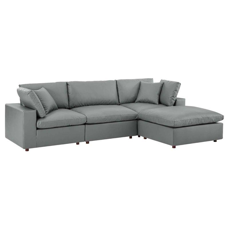 Modway Commix Down Filled Overstuffed Vegan Leather 4-Piece Sectional Sofa