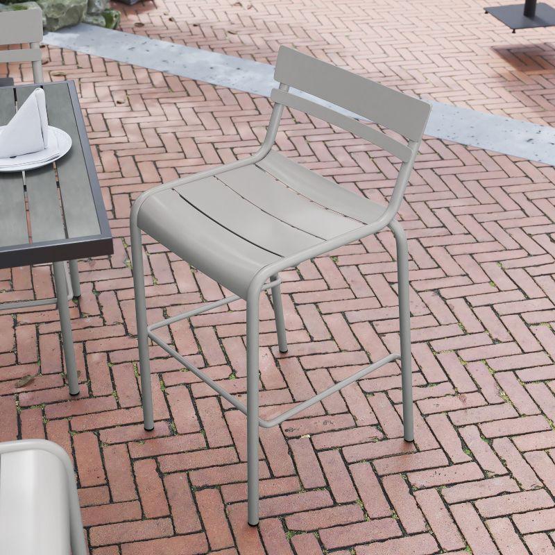Flash Furniture Nash Commercial Grade Silver Metal Indoor-Outdoor Bar Height Stool with 2 Slats