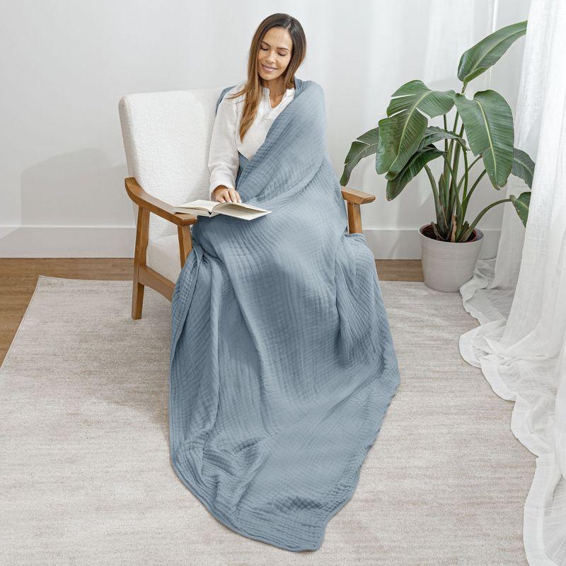 Twin Blue Muslin Cotton Reversible Throw Blanket