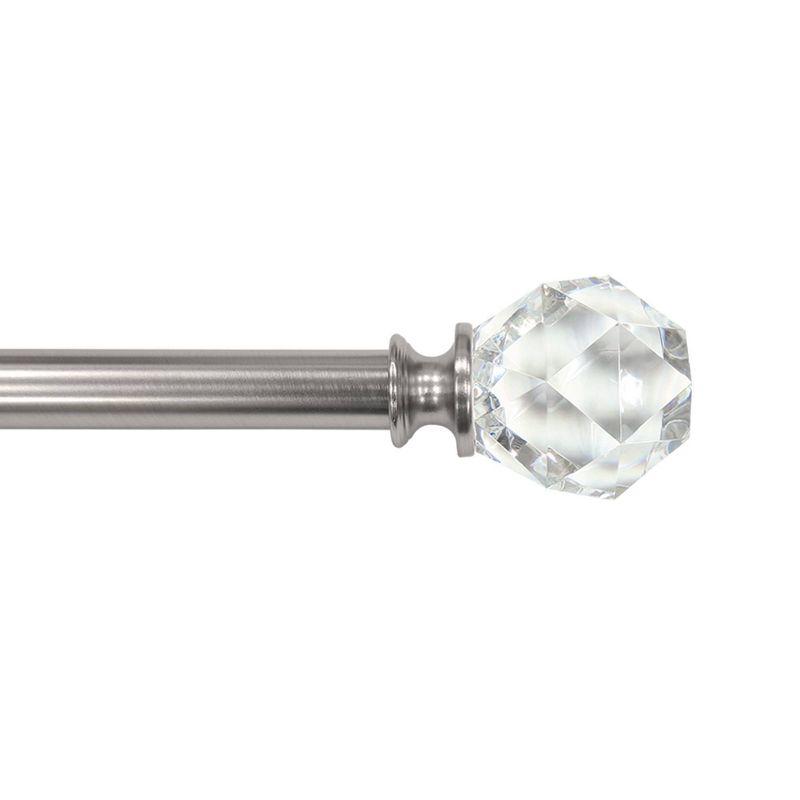 Decorative Drapery Curtain Rod with Faceted Crystal Finials Brushed Nickel - Lumi Home Furnishings