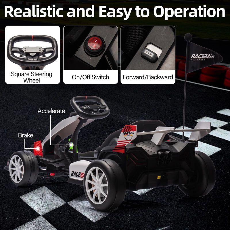 24V Kids Ride on Go Kart, 7.5mph Variable High Speed Drifting Car, 7ah Battery 200W*2 Motors, Power Display Racing Toy for for 6+, White
