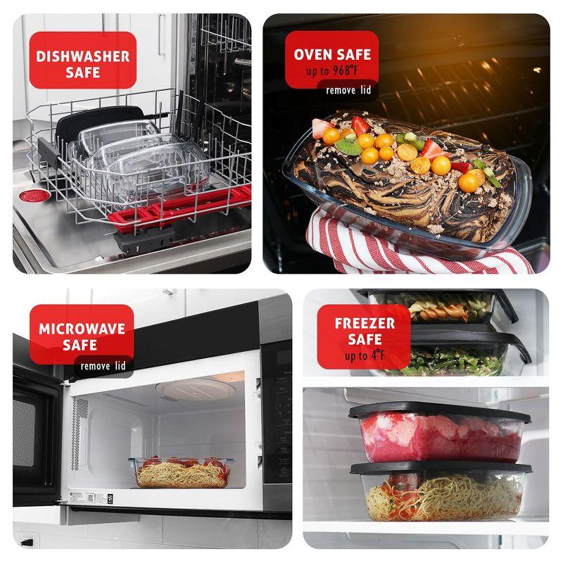 Joytable Set of 3 Bread Loaf Pans with Airtight Lids, 1.9 Quart Deep Rectangular Glass Food Storage Containers