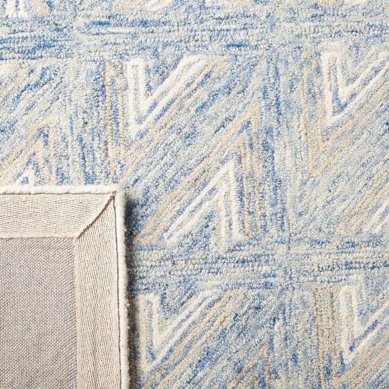 Blue and Beige Abstract Handmade Wool Area Rug 6' x 9'