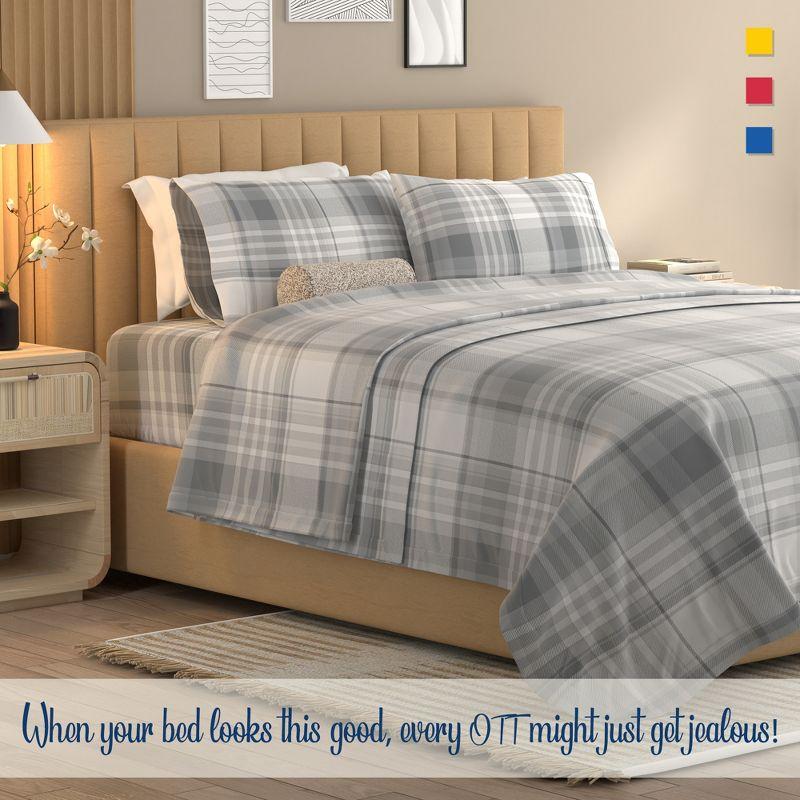Color Sense 100% Cotton Percale Cool & Crisp 3-Piece Sheet Set Twin Hudson Plaid Grey
