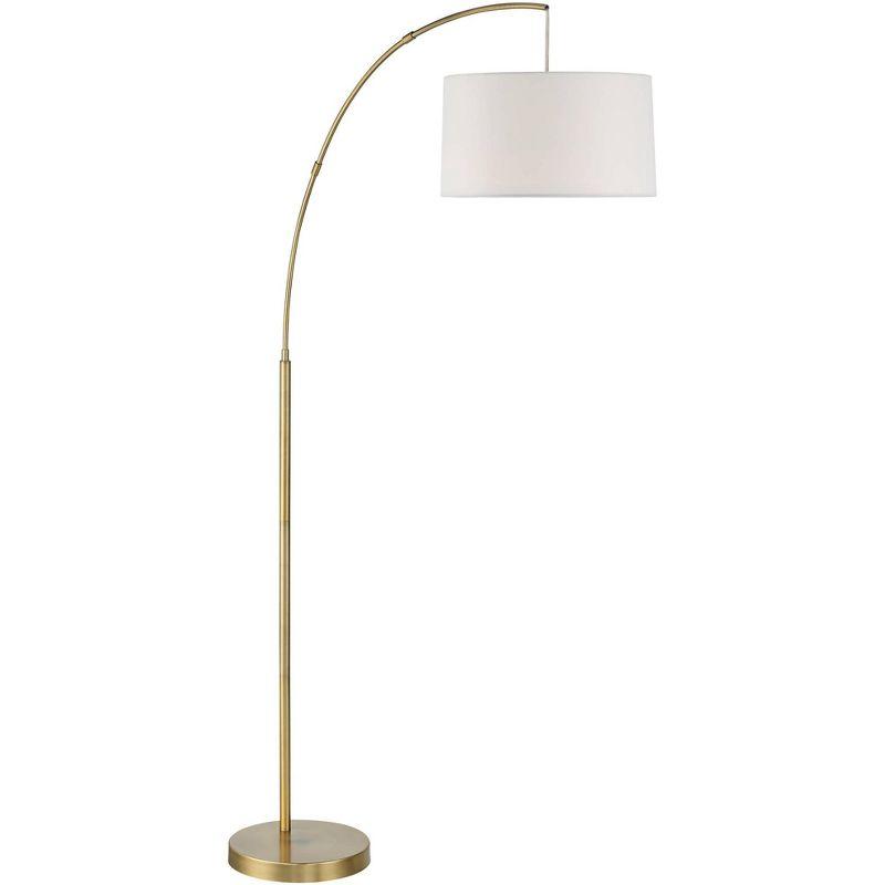 360 Lighting Modern Arc Floor Lamp with USB Charging Port 72" Tall Brass White Linen Drum Shade for Living Room Reading House Home