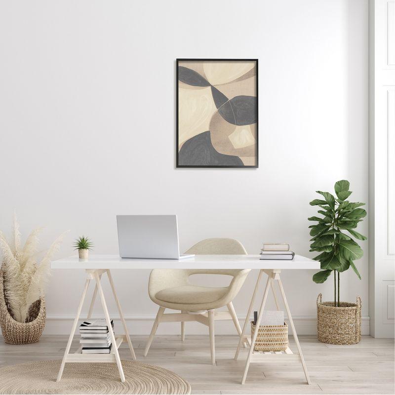 Modern Beige and Black Abstract Canvas Wall Art with Frame