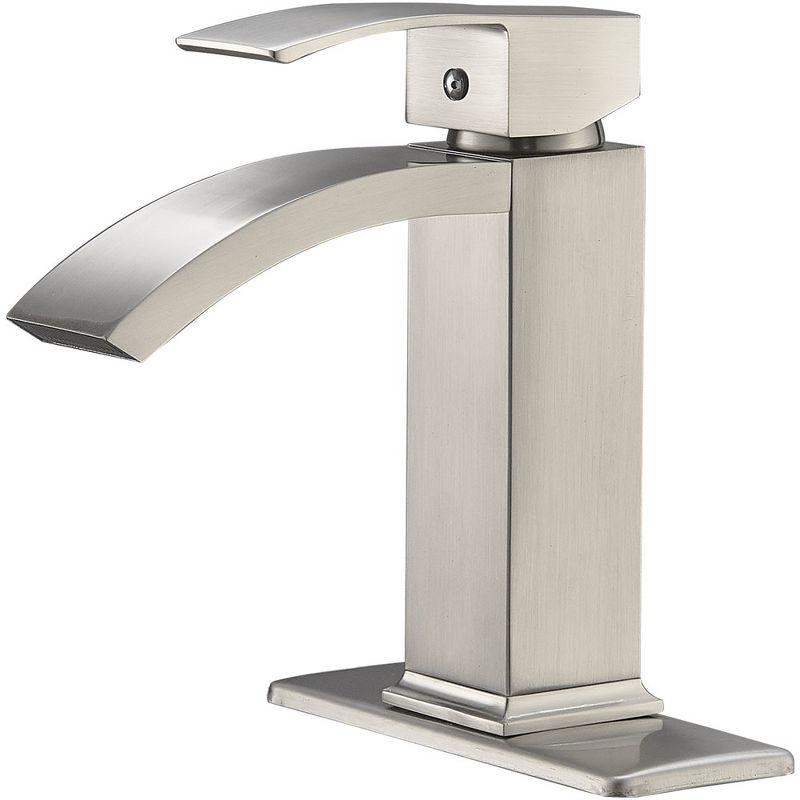 Brushed Nickel Single-Handle Waterfall Bathroom Faucet with Drain