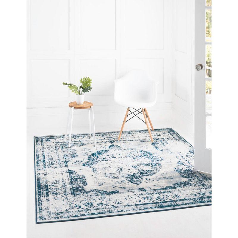 Sofia Medallion Square Stain-Resistant Easy Care Rug in Blue