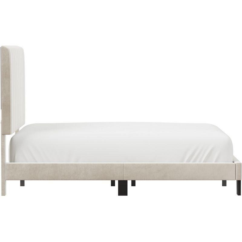 Full Crestone Upholstered Adjustable Height Platform Bed Cream - Hillsdale Furniture: Luxury Velvet-Look, No Box Spring Needed