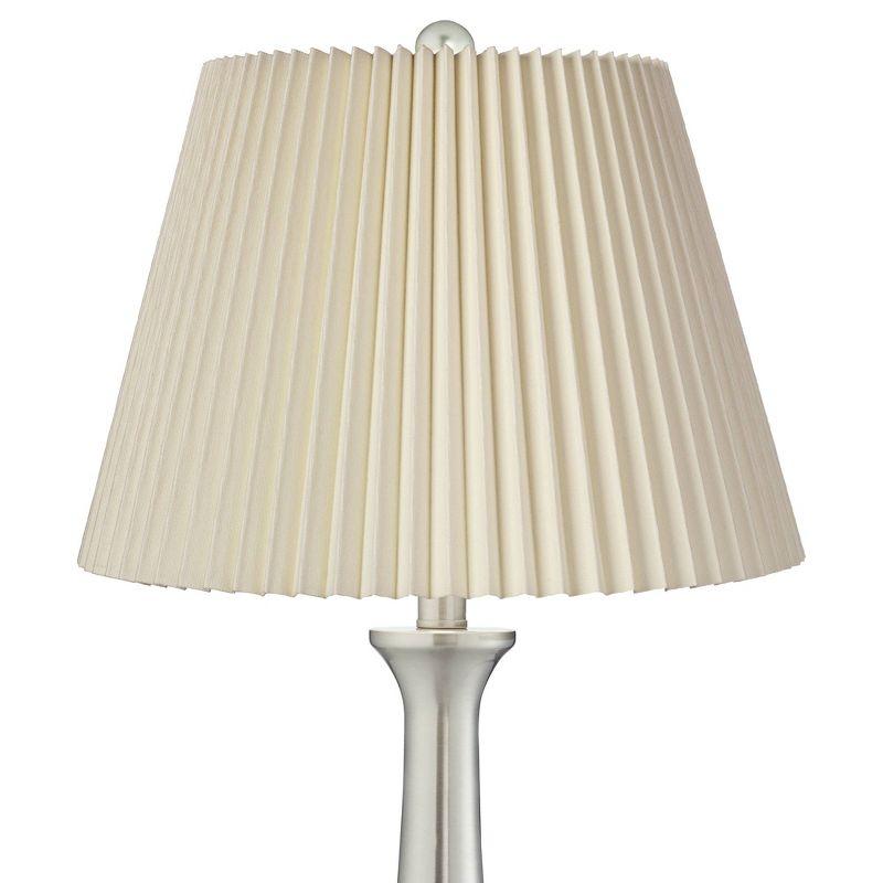 360 Lighting Karl Modern Table Lamps 27 1/2" Tall Set of 2 Brushed Nickel with USB Charging Port Dimmers Ivory Pleat Shade for Bedroom Bedside House