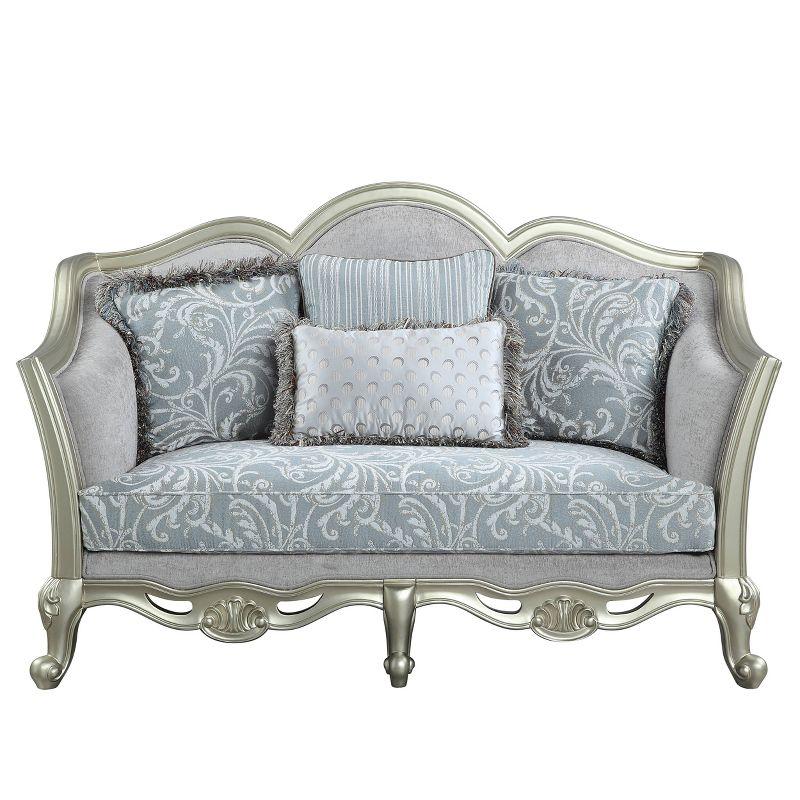 66" Qunsia Sofa Light Gray Linen & Champagne Finish - Acme Furniture: Leather Upholstery, Wood Frame, No Assembly Required